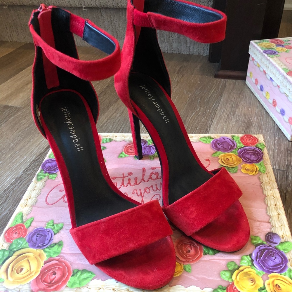 Jeffrey Campbell red suede pumps